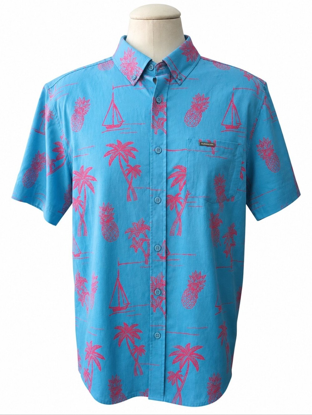 VINTAGE SUMMER Tropical Button Down Shirt Hawaiian Camp Vacation Size Large Blue